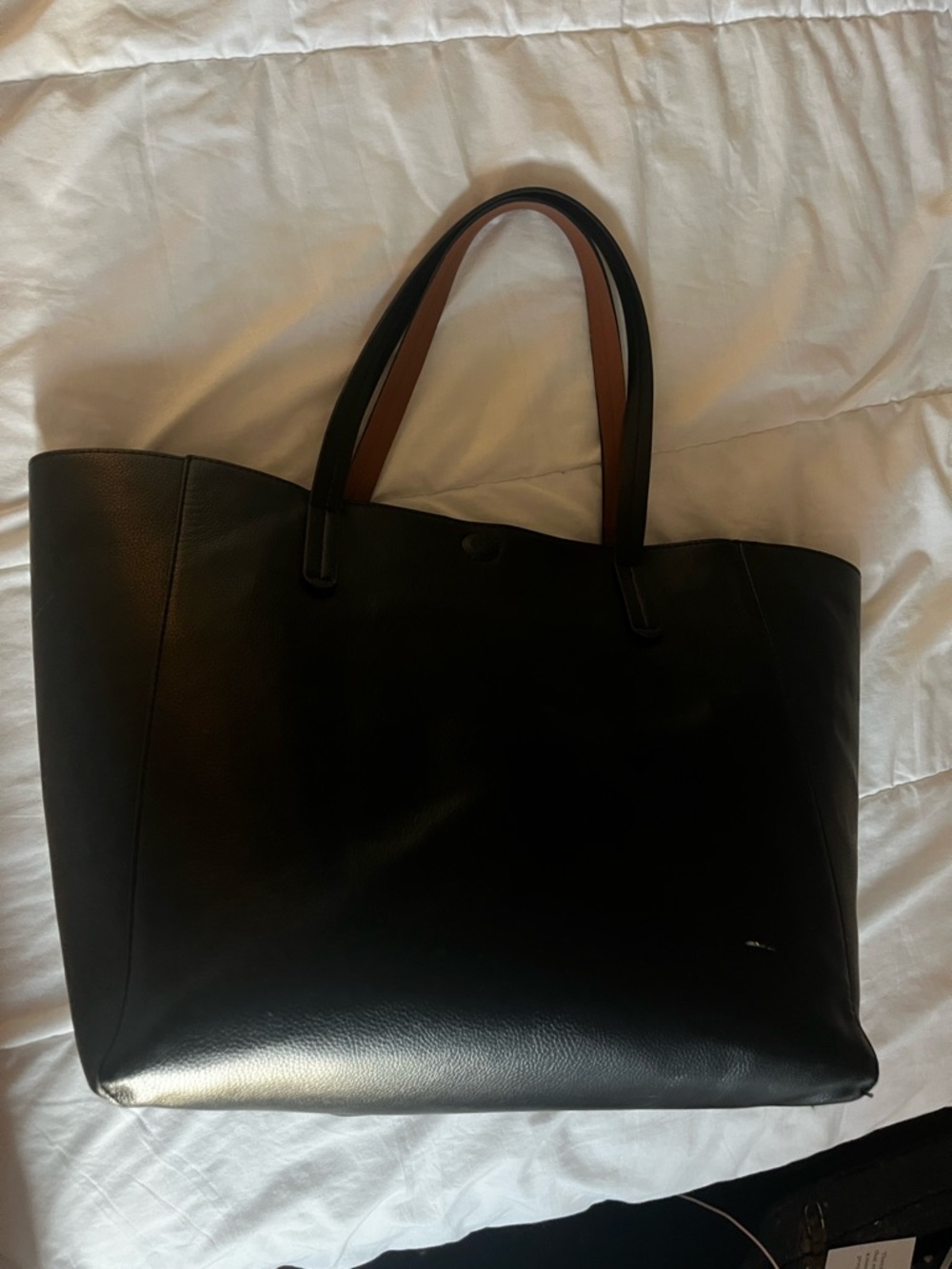 Target Black Tote Bag with Brown Handles